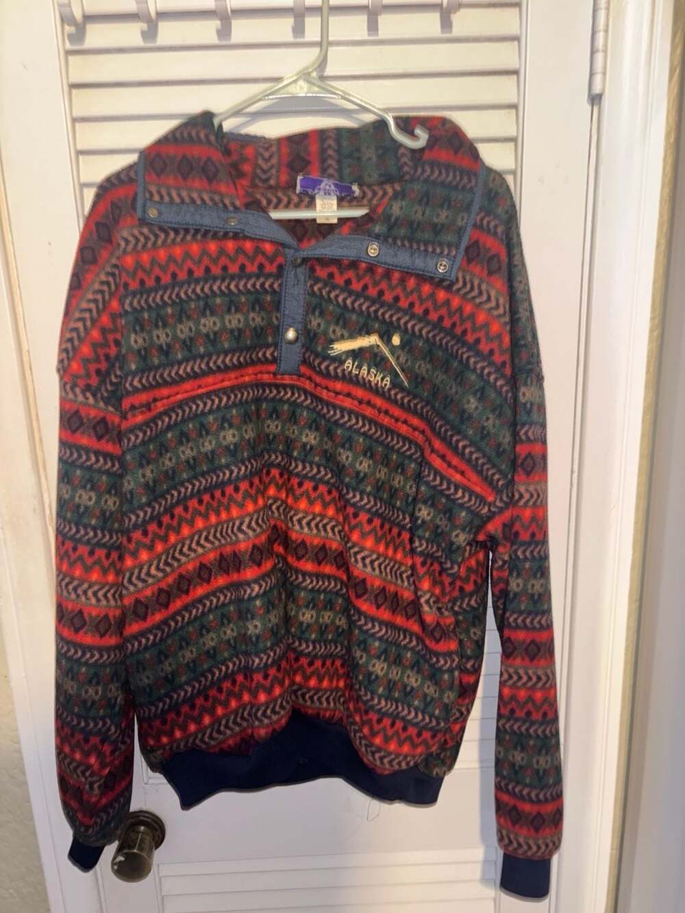 Vintage 1990s Alaska Southwestern Aztec Pattern Fleece Quarter Button Sweater XL
